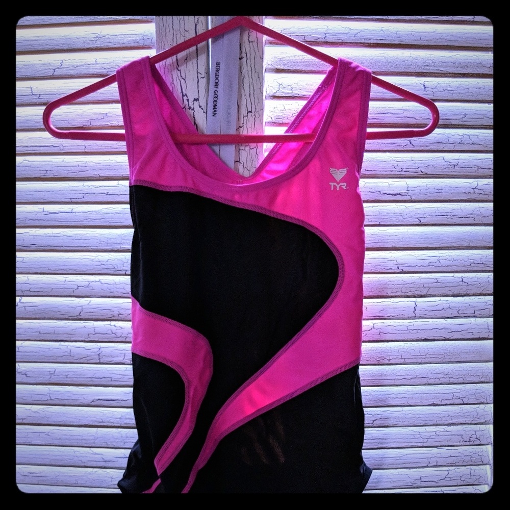 Pink and black TYR bathing suit